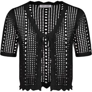 Women's Black Summer Sweater Cardigan Short Sleeve Beach Shrug Dresses Women